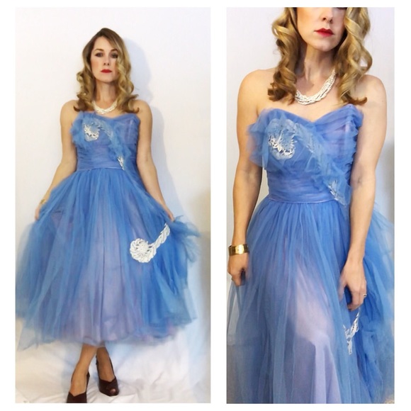Vintage Dresses & Skirts - Vintage 1950’s Tulle Strapless Party Dress